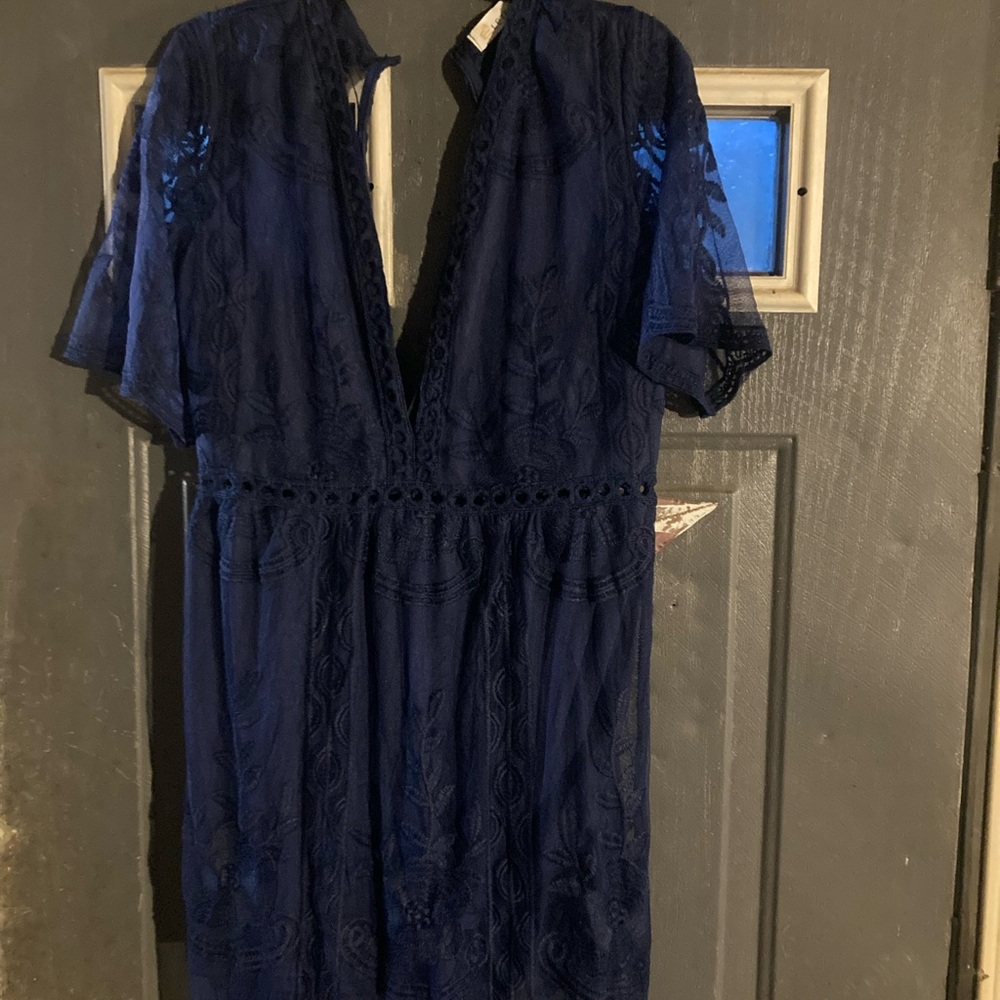 Elegant Navy Blue Lace Dress
